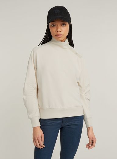 Asymmetric Button Mock Sweater